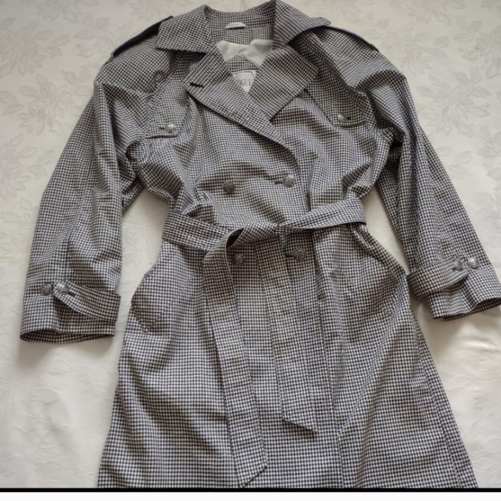 Trench Gingham double breasted silver crest buttons
